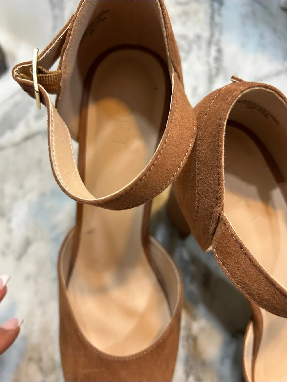 LOFT Tan Suede Ankle-Strap Block Heels
